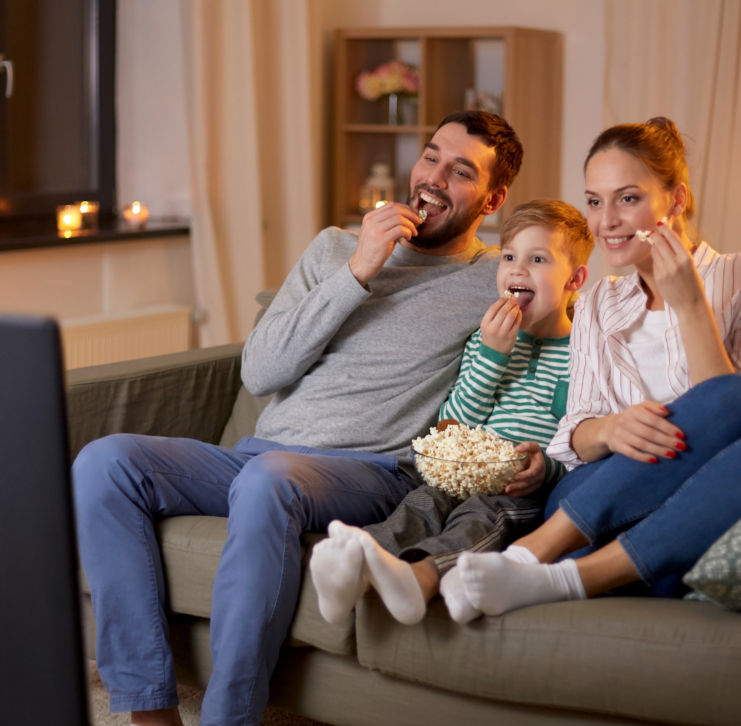 Family with lights on