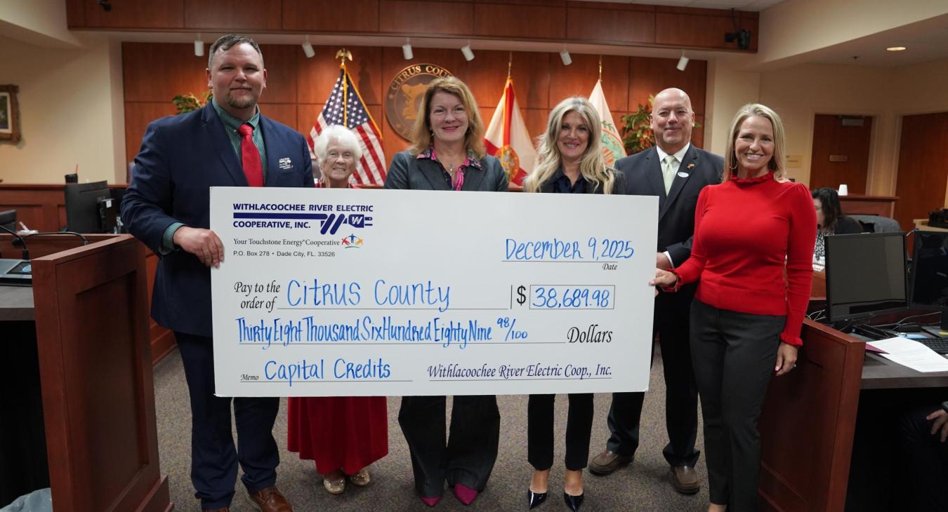 WREC Presents Citrus County Board of County Commissioners their Capital Credits check for $38,689.98