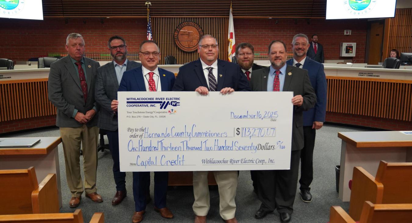 WREC Presents Hernando Board of County Commissioners their Capital Credits check for $113,270.07