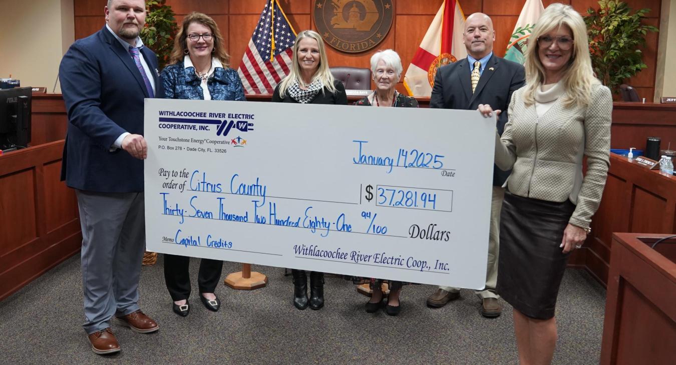 WREC Presents Citrus Board of County Commissioners their Capital Credits check for $37,281.94