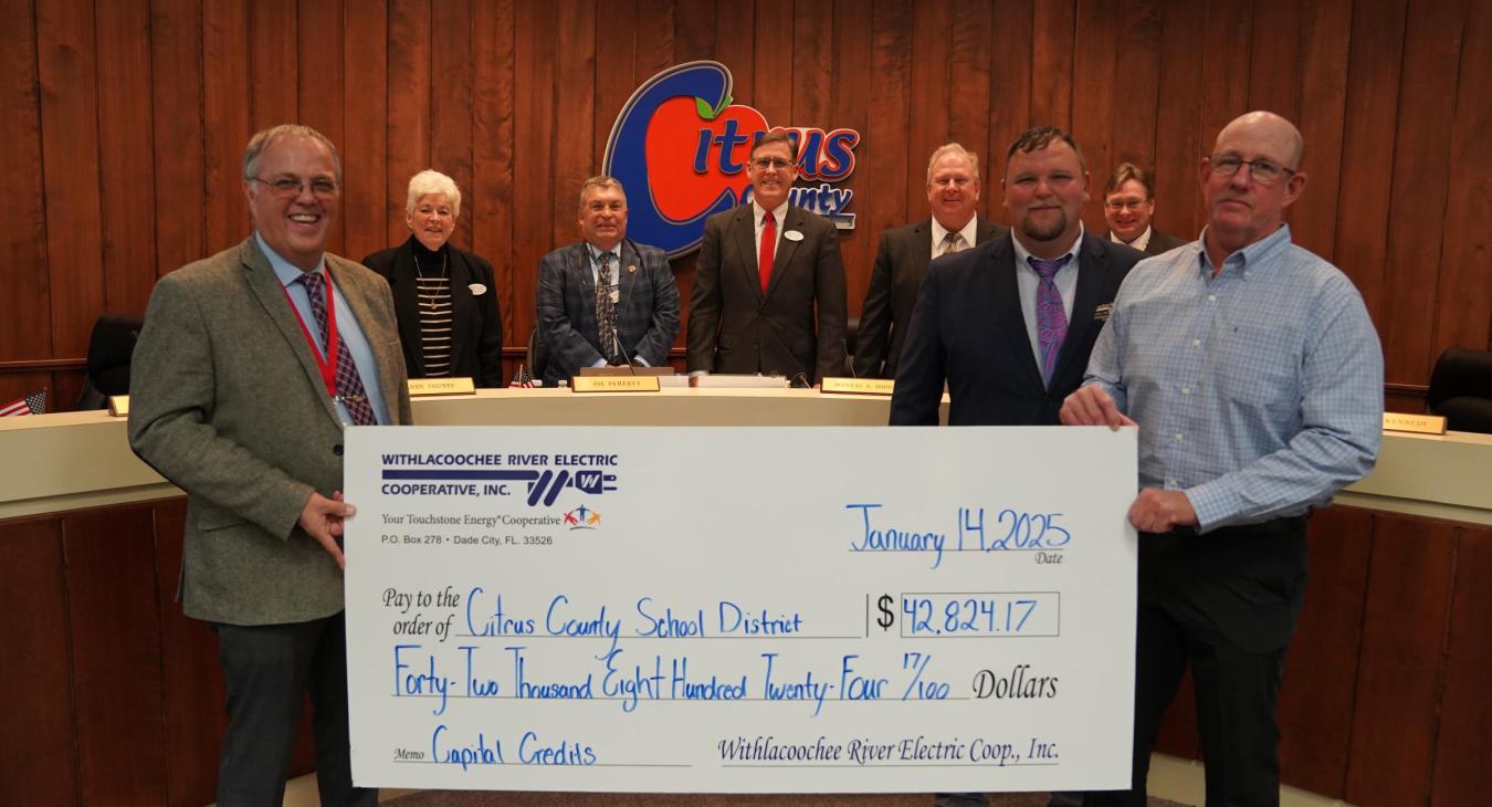 WREC Presents Citrus County School Board their Capital Credits check for $42,824.17